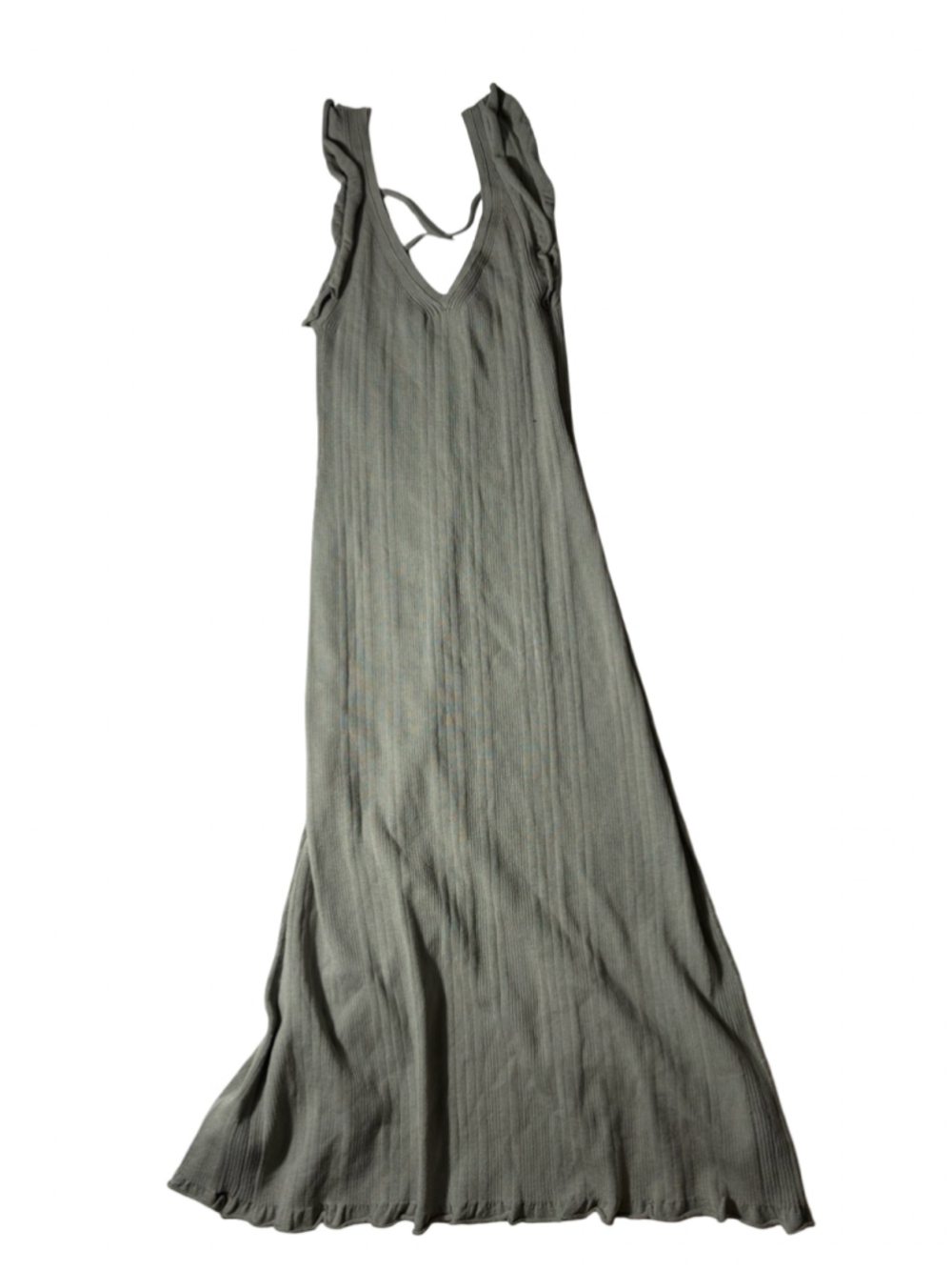Anthropologie Daily Practice S Sage Green Ribbed Knit Maxi Dress Ruffle Boho